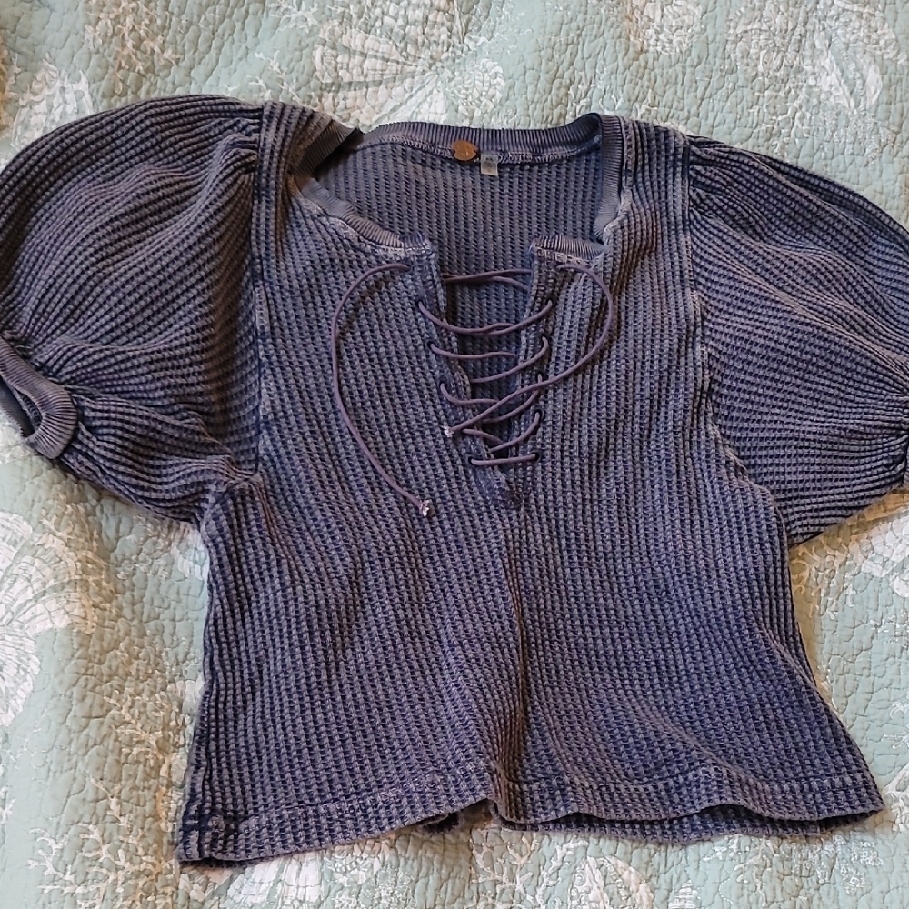 Blue Lace-Up Women's Top